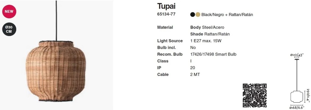 Lustra / Pendul suspendat design natural din ratan TUPAI 30cm