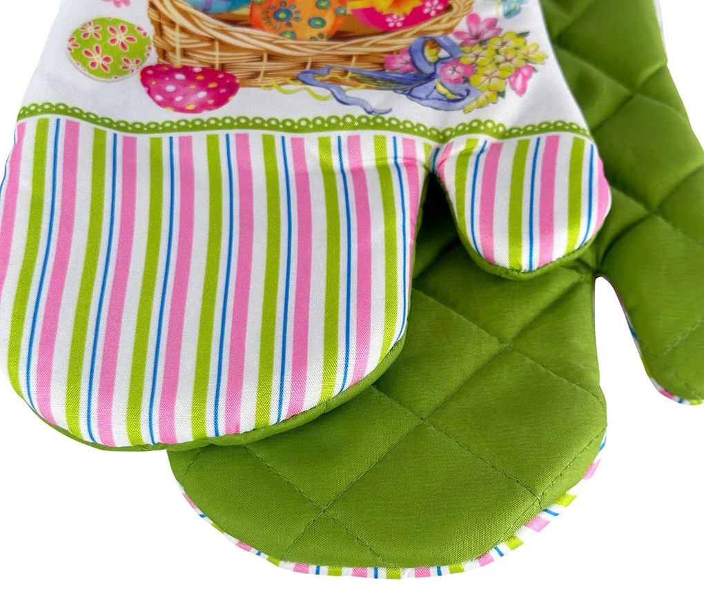 Set de 2 manusi de bucatarie cu magnet EASTER EGGS, alb-verde