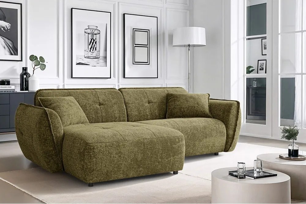 Colțar verde cu tapițerie din chenille (cu colț pe partea stângă/cu șezlong) Nelia – Ropez