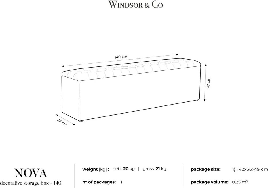 Banchetă cu spațiu pentru depozitare Windsor & Co Sofas Nova, 140 x 47 cm