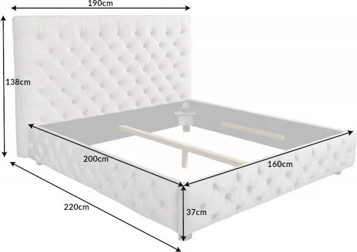 Pat elegant tapitat cu catifea gri, Paris 160x200cm