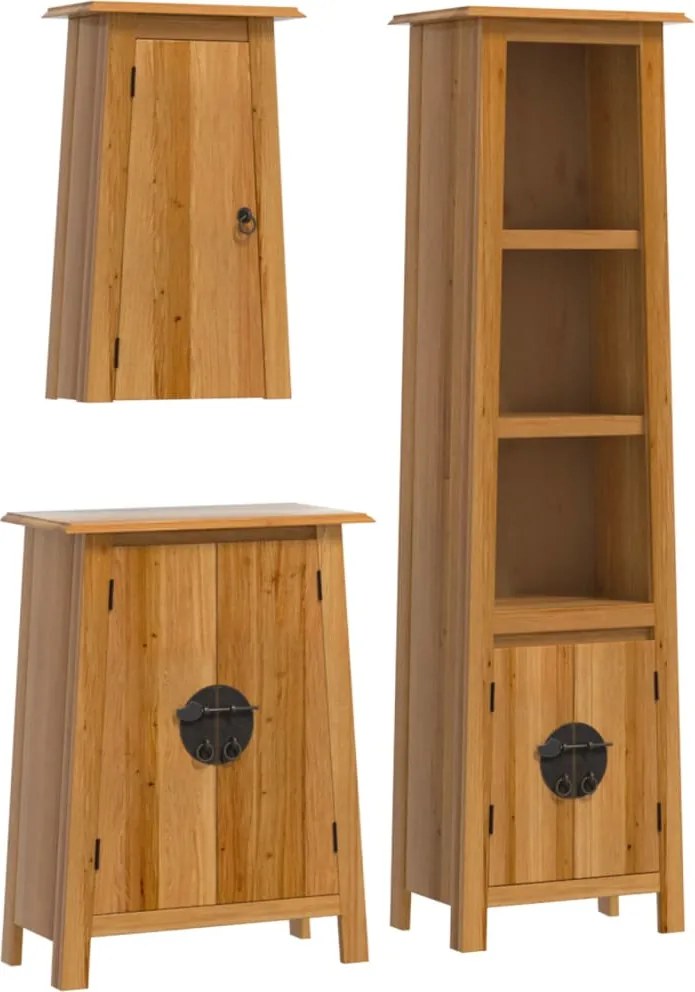 vidaXL Set mobilier de baie, 3 piese, lemn masiv de pin