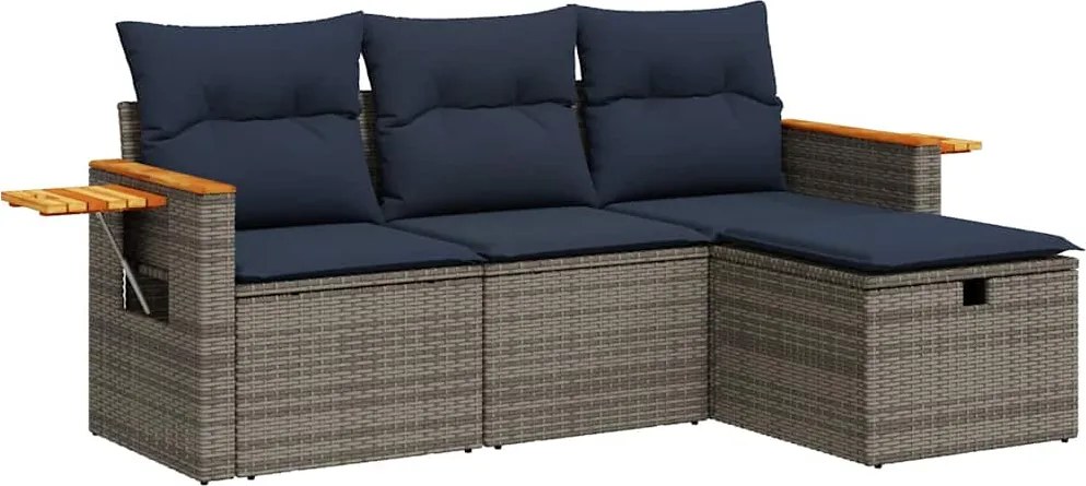 vidaXL Set canapea de grădină cu perne, 4 piese, gri, poliratan