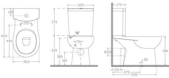 Sapho - vas WC combinat cu evacuare pe spate, ceramică, alb