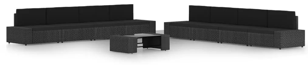 vidaXL Set mobilier de grădină, 9 piese, negru, poliratan