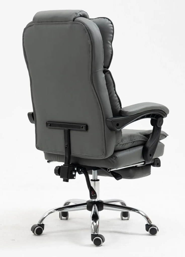 Scaun directorial, cu Masaj și Încălzire, suport picioare, funcție sezlong, piele PU, Gri