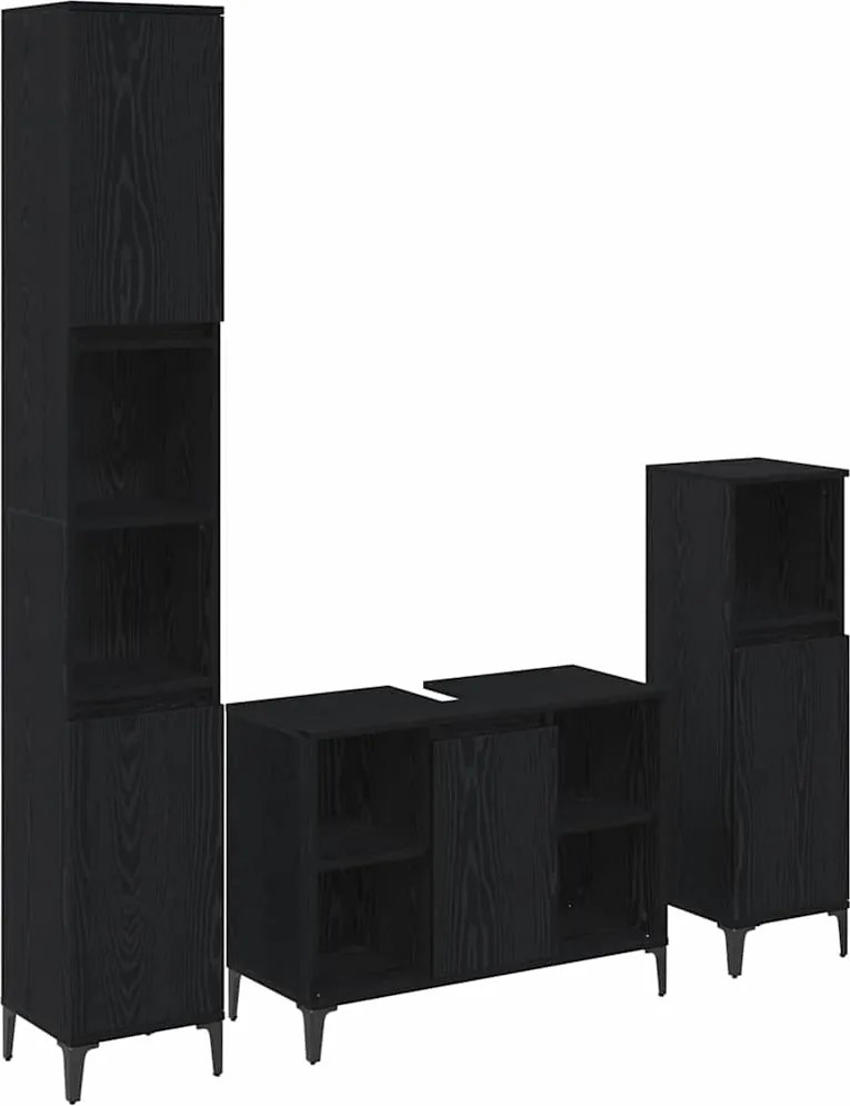 vidaXL Set de mobilier pentru baie 3 pcs Stejar negru Lemn compozit