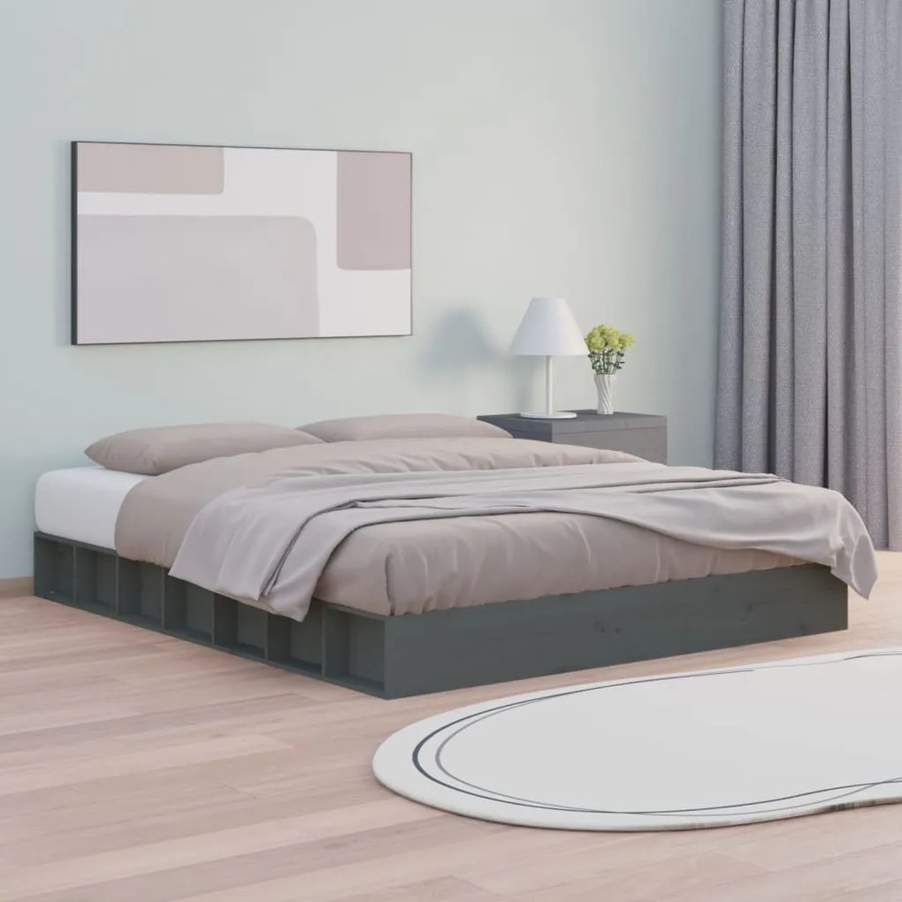 820658 vidaXL Cadru de pat, gri, 200x200 cm, lemn masiv