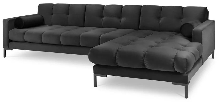 Colțar din catifea cu extensie pe partea dreaptă Cosmopolitan Design Bali, gri închis