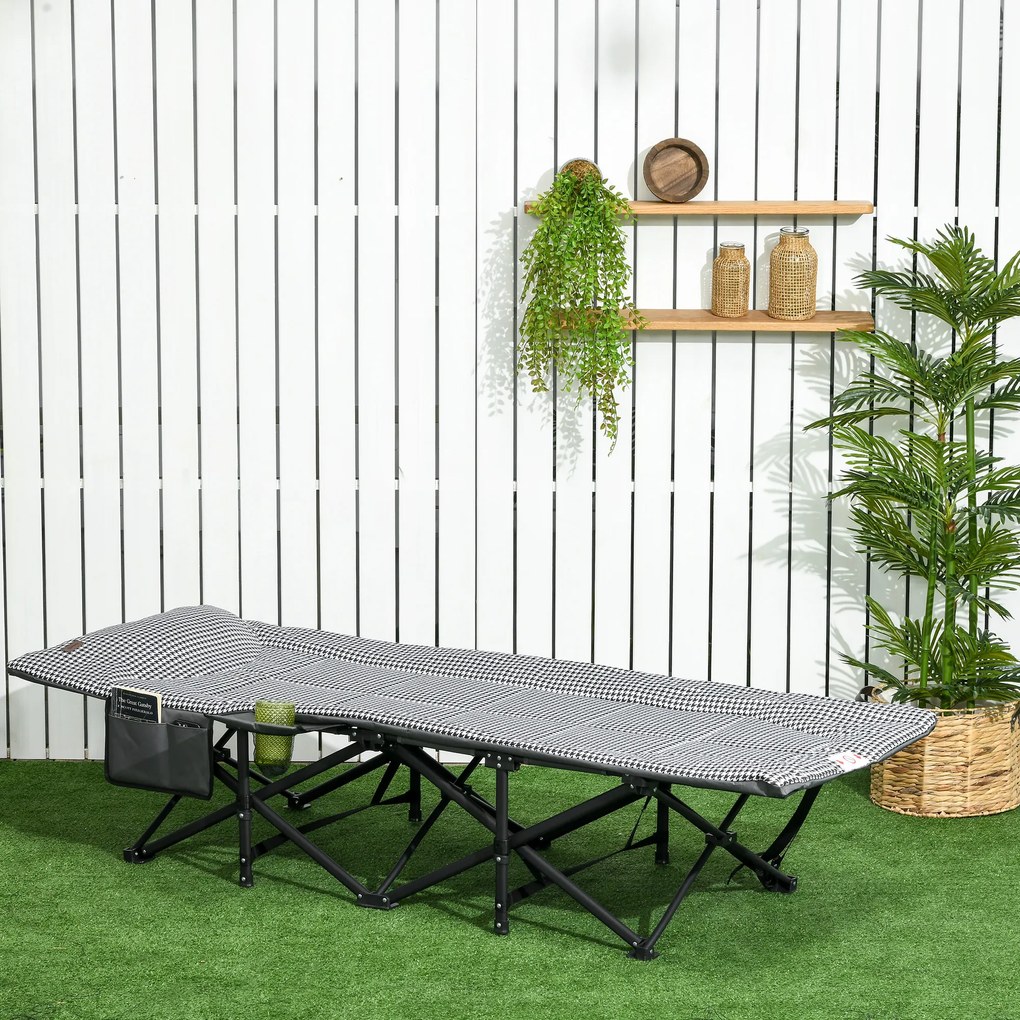 Outsunny Şezlong pliant de plajă cu buzunar lateral, suport pentru pahar și sac de transport, 68 x 190 x 48 cm, negru | Aosom Romania