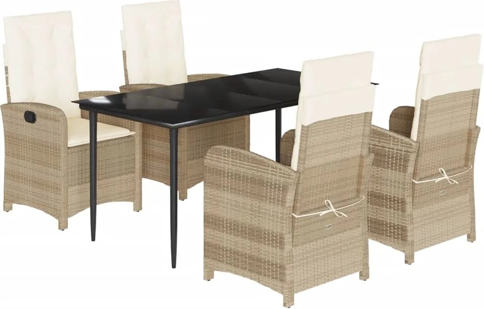 vidaXL Set mobilier de grădină cu perne, 5 piese, bej, poliratan