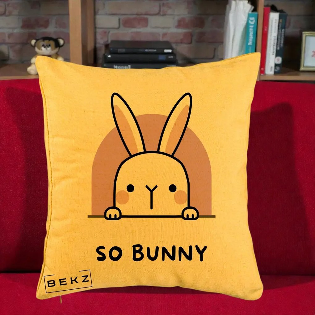 Perna Decorativa So Bunny Kawaii, 40x40 cm, Galben, Husa Detasabila, Perna Inclusa, BEKZ®