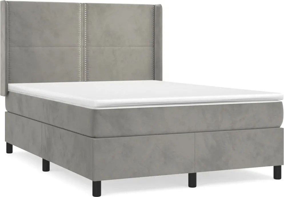 vidaXL Pat box spring cu saltea, gri deschis, 140x190 cm, catifea