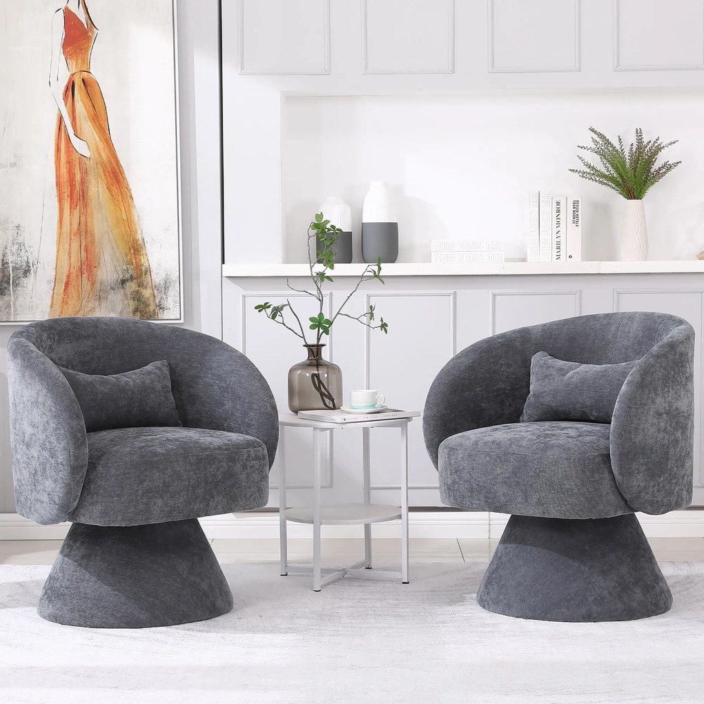 Set de 2 scaune moderne pentru living și dormitor, rotative la 360°, Gri