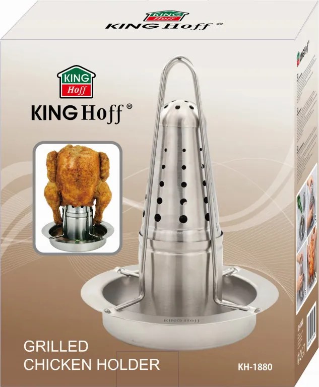 Suport pentru fripturа pui Kinghoff KH 1880, Tava pentru grasime si condimente, 23x18 cm, Inox