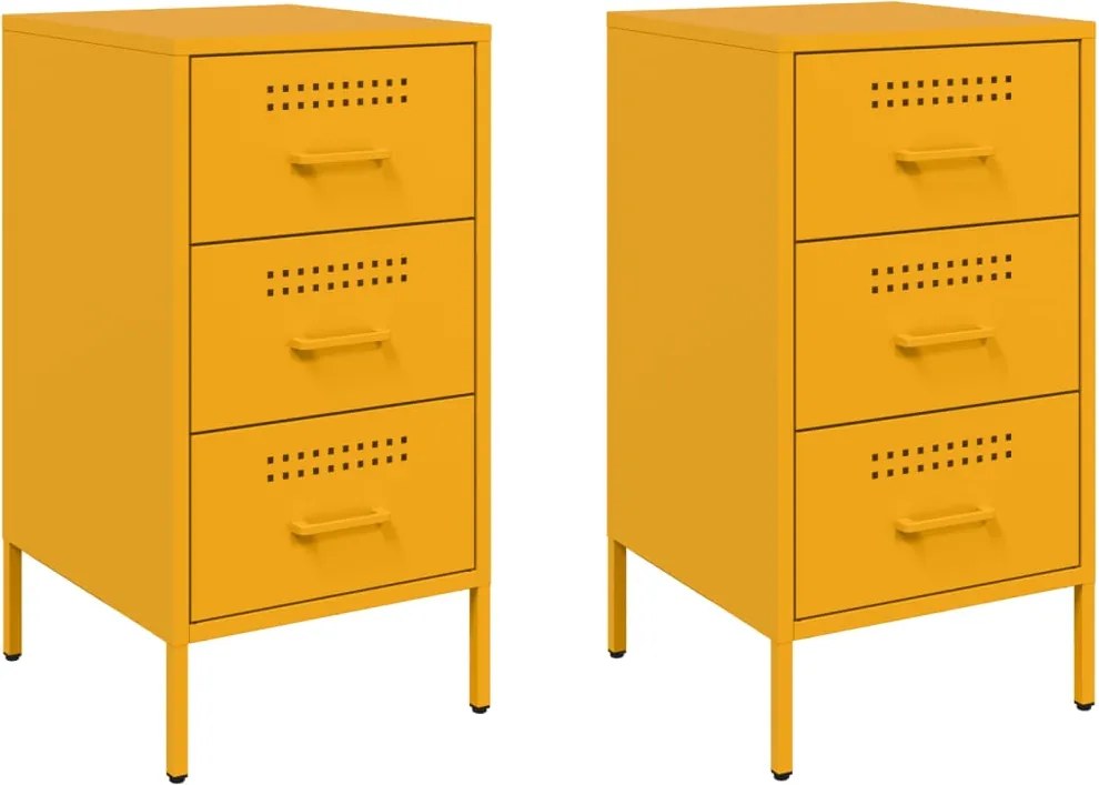 vidaXL Noptiere, 2 buc., galben muștar, 36x39x68 cm, oțel