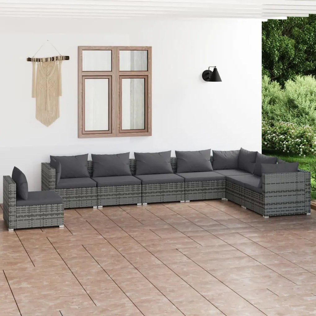 Set mobilier de gradina cu perne, 8 piese, gri, poliratan