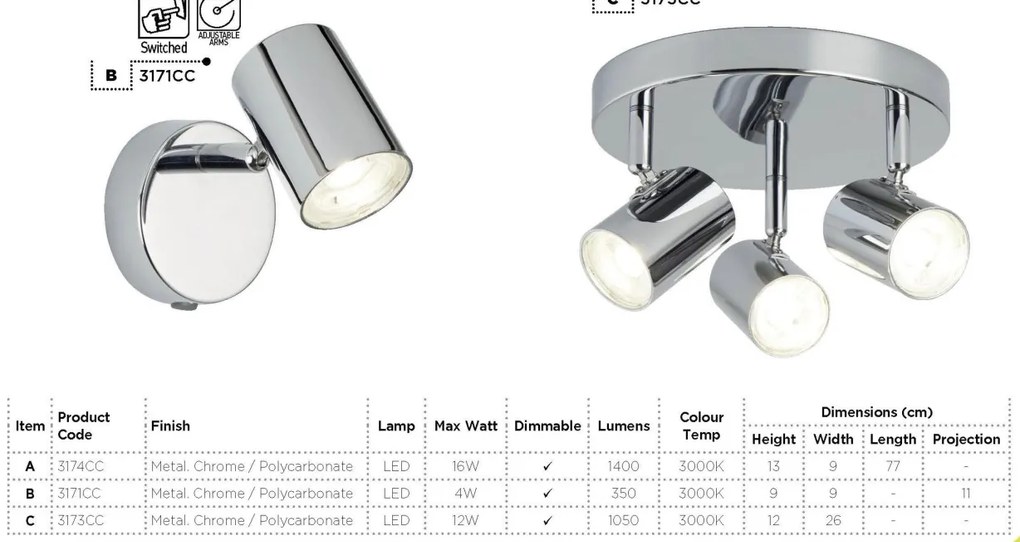 Lustra LED cu 4 spoturi directionabile Rollo crom 3174CC SRT