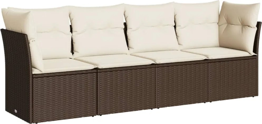 vidaXL Set canapele de grădină, 4 piese, cu perne, maro poliratan maro