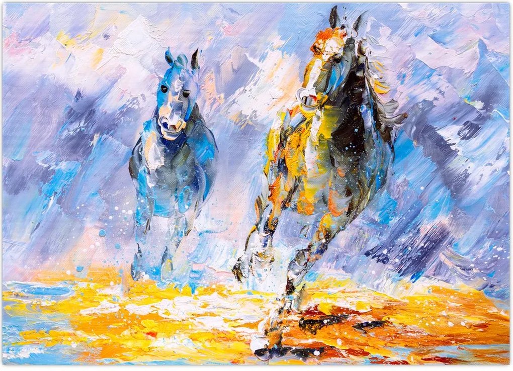 Tablou - Caii alergând, pictură în ulei (70x50 cm)