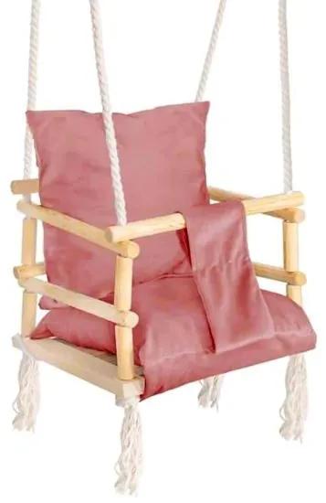 Leagan pentru copii, lemn, perna roz, 33.4x34.5x25 cm, Springos
