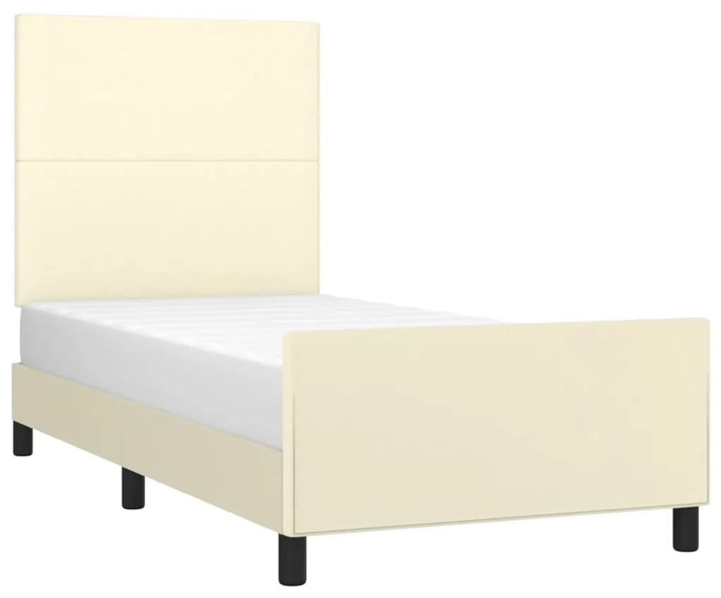 Cadru de pat cu tablie, crem, 100x200 cm, piele ecologica Crem, 100 x 200 cm, Design simplu