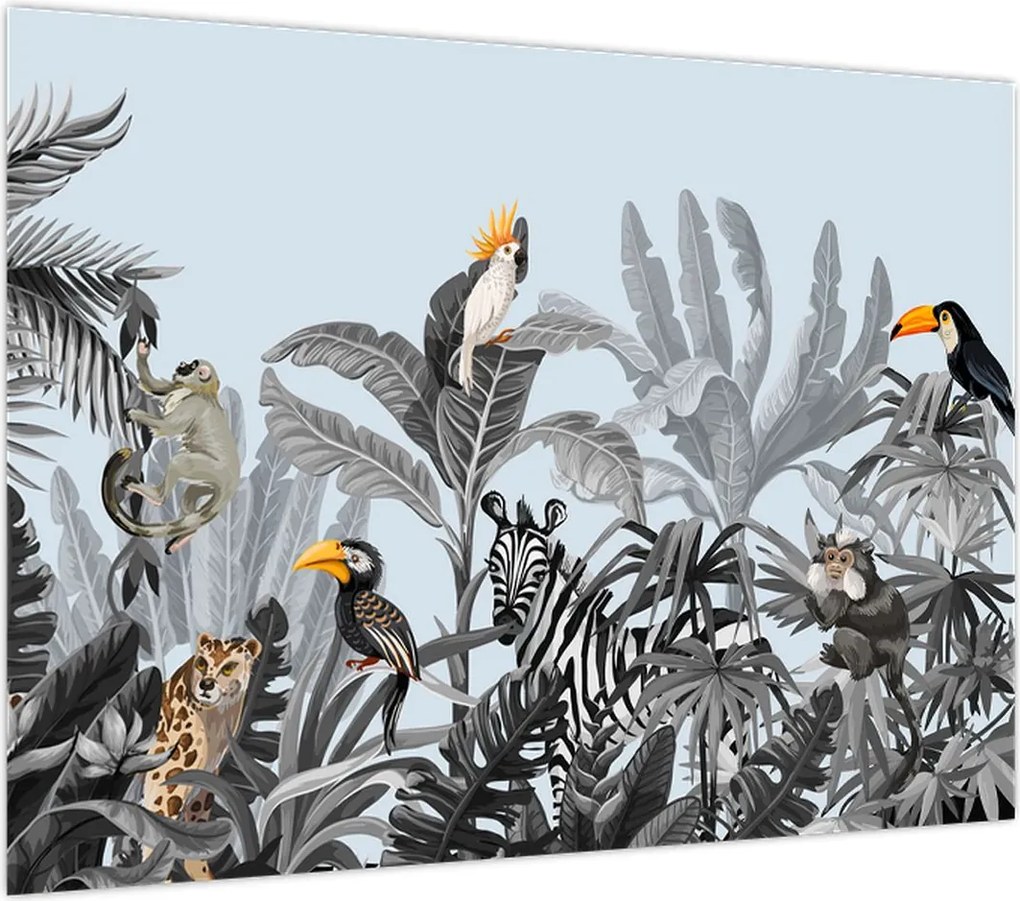 Tablou pe sticlă - Animale în pădurea tropicală (70x50 cm)