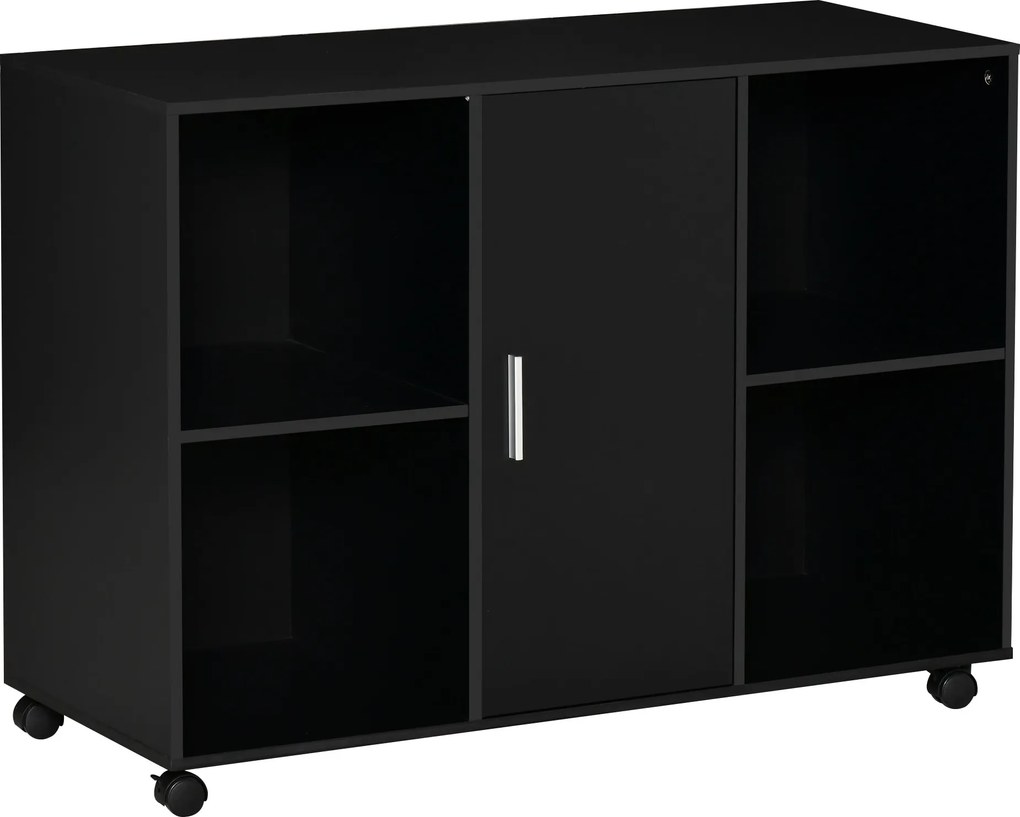 HOMCOM Suport pentru Imprimantă - Căsuță de Organizare de Birou cu Rotile - Dim. 100L x 40l x 71H cm din Lemn Negru | Aosom Romania