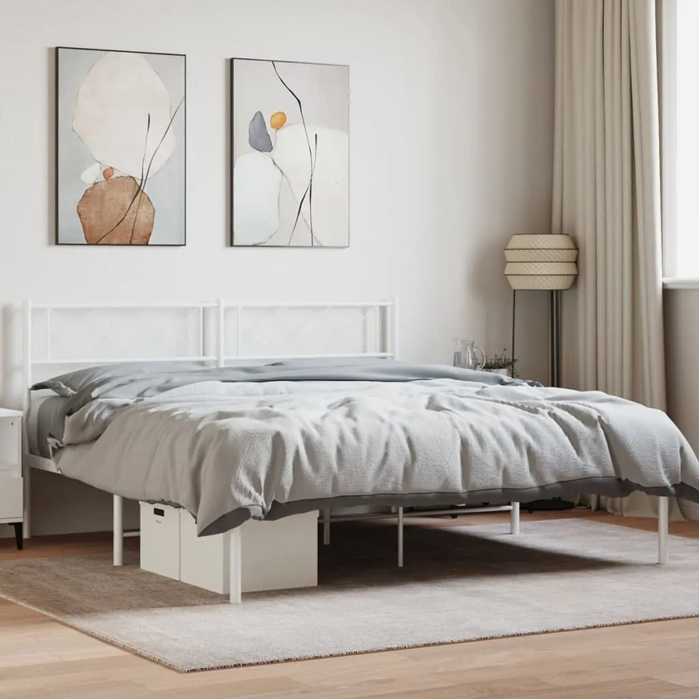 372324 vidaXL Cadru de pat metalic cu tăblie, alb, 120x200 cm