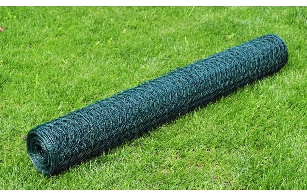 vidaXL Plasă de sârmă găini, verde, 25 x 0,75 m, cu înveliș PVC