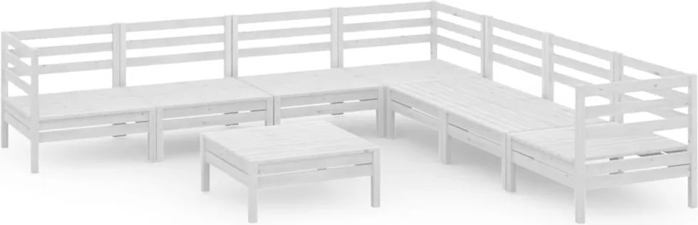 vidaXL Set mobilier de grădină, 8 piese, alb, lemn masiv de pin
