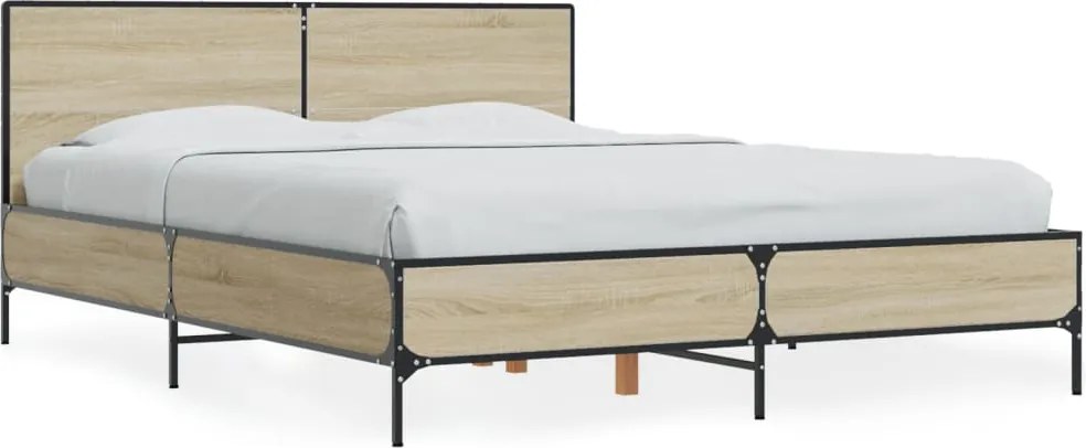 vidaXL Cadru de pat, stejar sonoma, 140x200cm, lemn prelucrat și metal