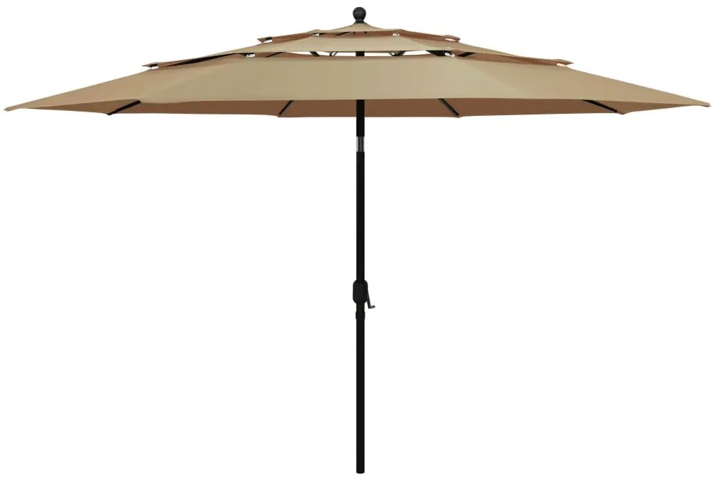 vidaXL Umbrelă de grădină 3 niveluri, stâlp aluminiu, gri taupe, 3,5 m