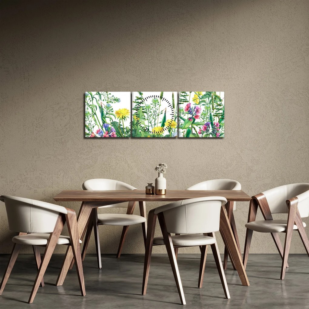 Tablou - Flori de pajiște pictate (cu ceas) (90x30 cm)