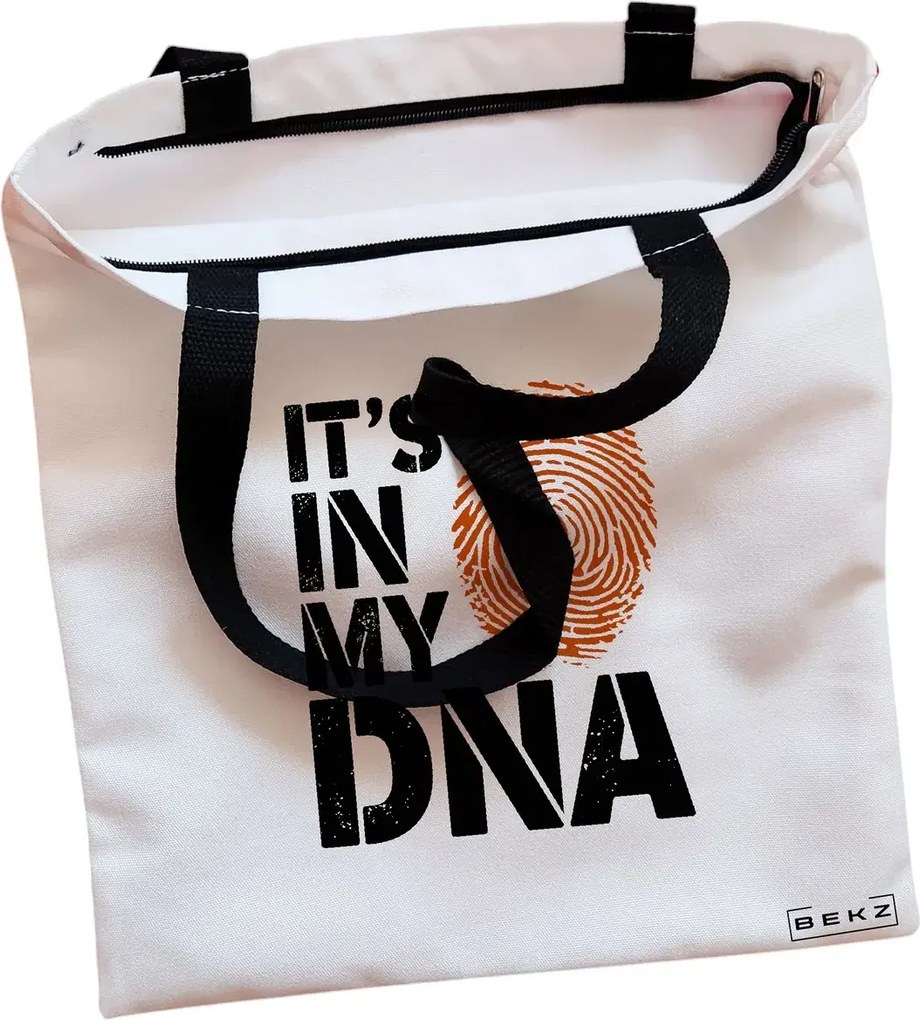 Sacosa de Panza pentru Cumparaturi, Geanta Tote, model It's in My DNA, Cu fermoar, 38x34.5 cm, Alba, BEKZ®