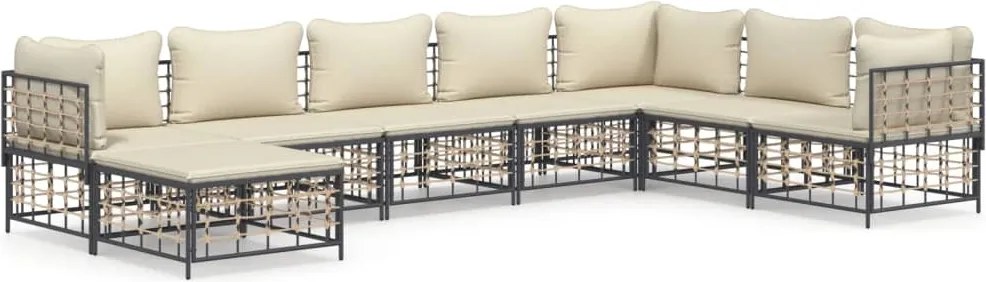 vidaXL Set mobilier de grădină cu perne, 8 piese, antracit, poliratan