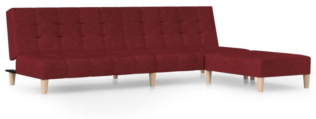3080543 vidaXL Canapea extensibilă cu 2 locuri şi taburet, roșu vin, textil