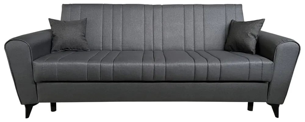 Canapea extensibila Zoe, 3 locuri, material textil, gri, lada depozitare