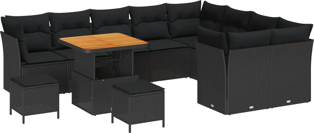 vidaXL Set de canapele pentru grădină 12 pcs Negru poliratan