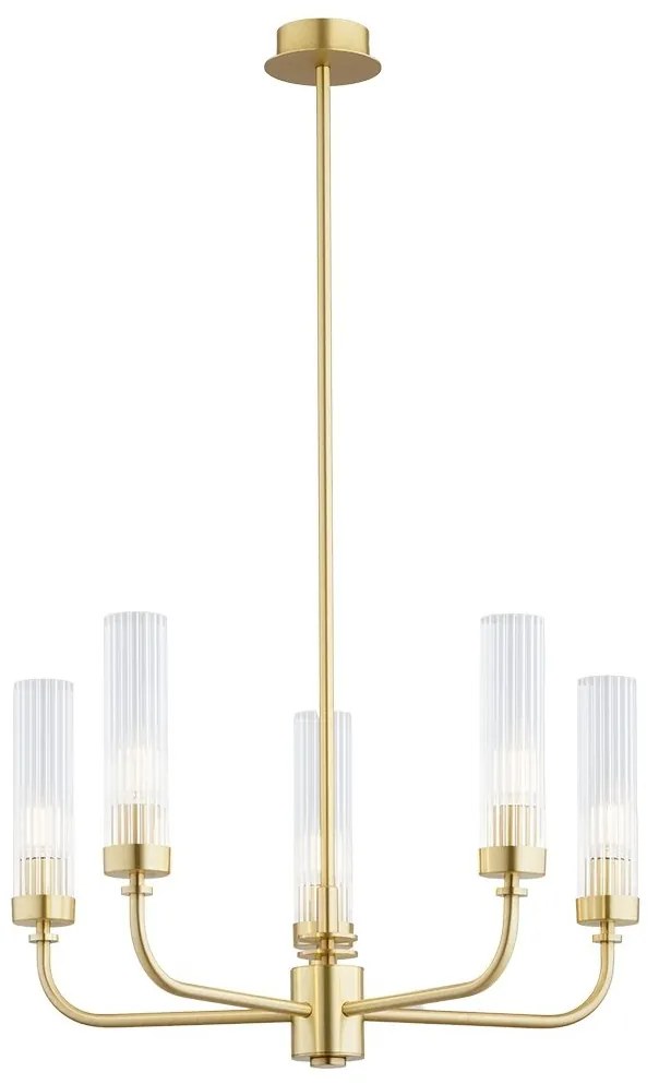 Candelabru 5 brate, alama periata, sticla canelata PRESTON 2196