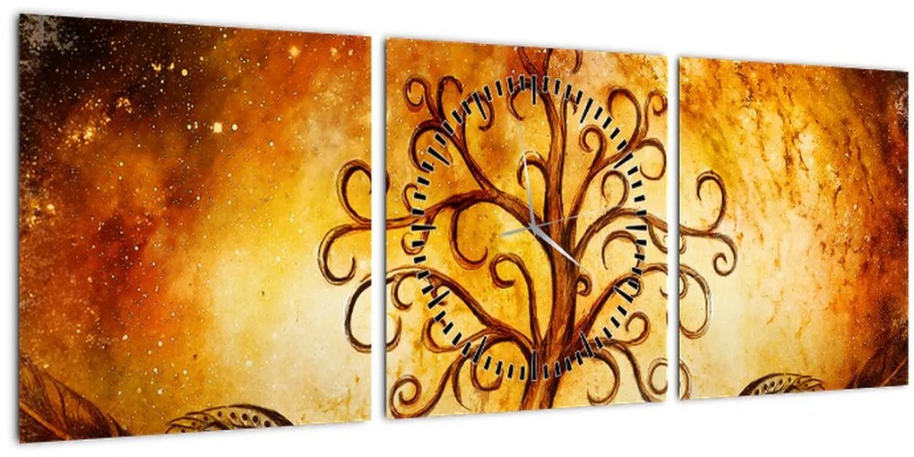 Tablou natural abstract cu copac (cu ceas) (90x30 cm)