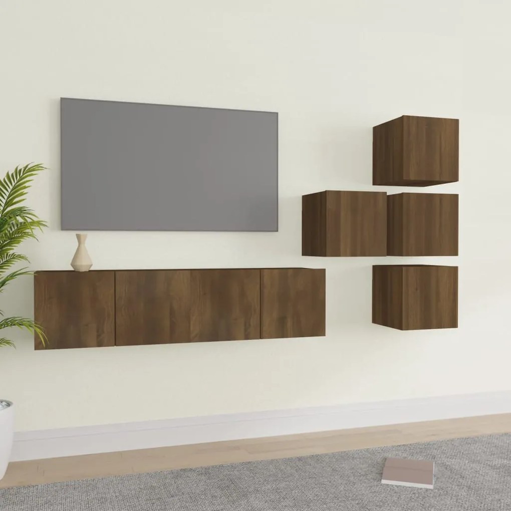 3120301 vidaXL Set dulapuri TV, 6 piese, stejar maro, lemn prelucrat