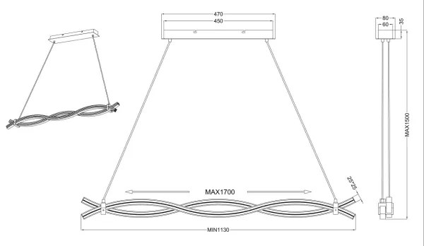 Lustră LED pe cablu WAVE LED/16W/230V + LED/9W Reality