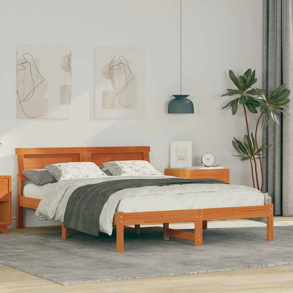 vidaXL Cadru de pat Maro ceruit 135 x 190 cm Lemn de brad solid