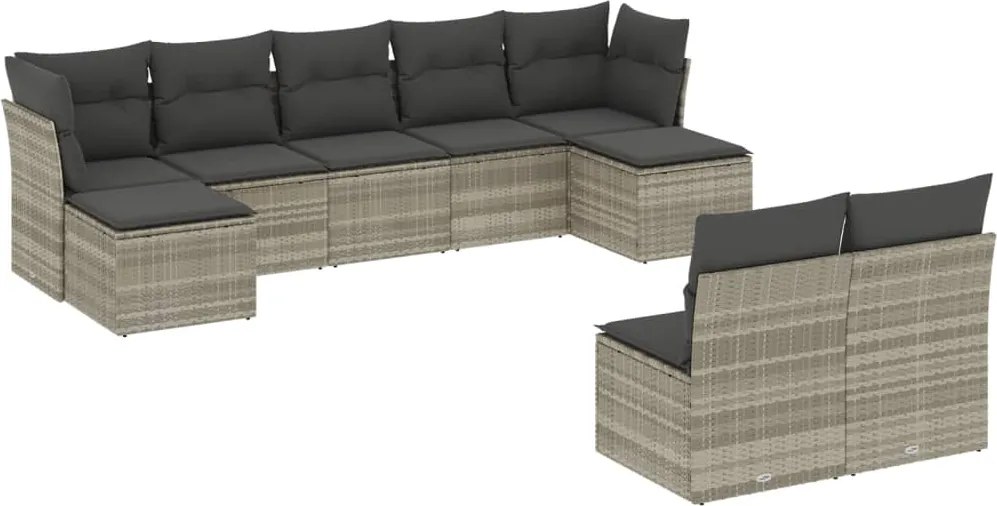 vidaXL Set canapele de grădină cu perne, 9 piese gri deschis poliratan