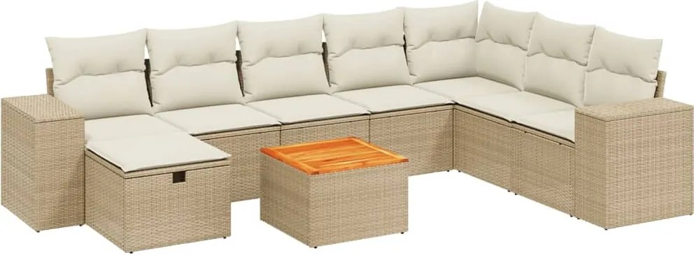 vidaXL Set canapele de grădină, 9 piese, cu perne, bej, poliratan