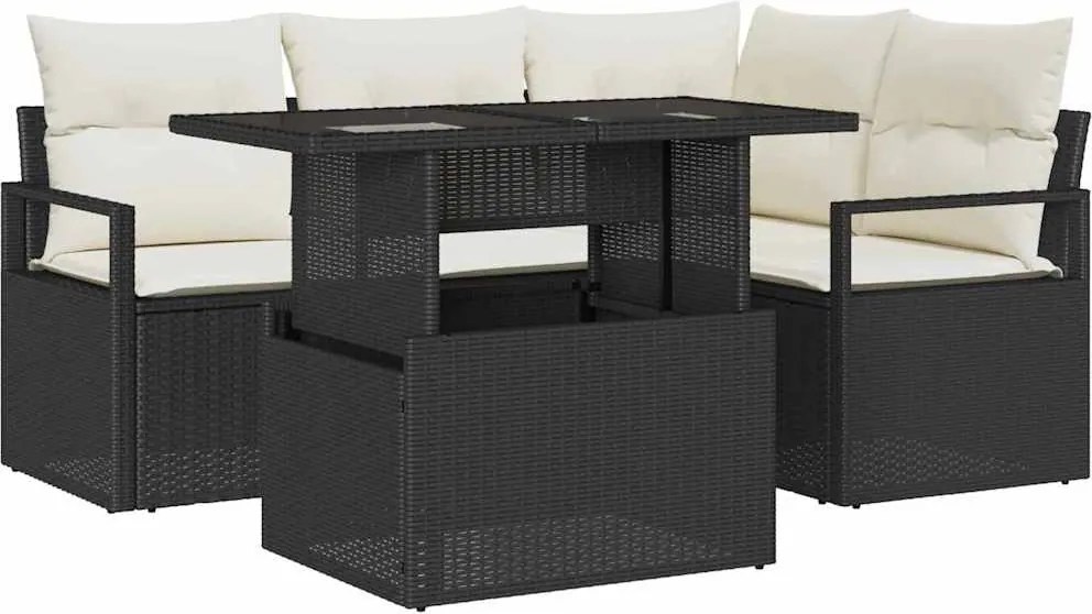 vidaXL Set de canapele pentru grădină 5 pcs Negru Rattan poli