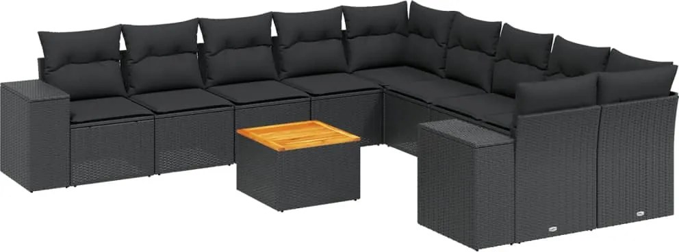 vidaXL Set canapele de grădină cu perne, 11 piese, negru, poliratan