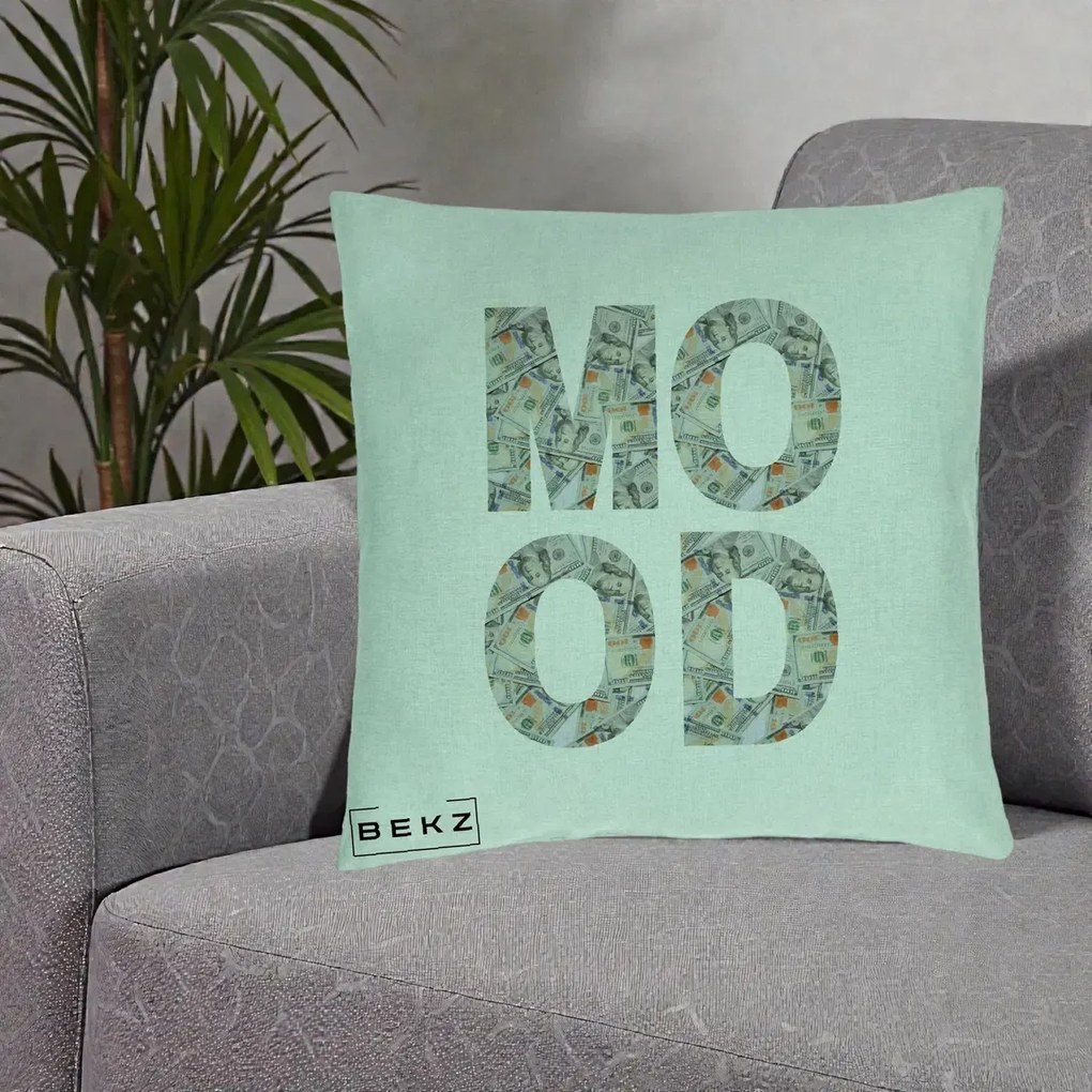 Perna Decorativa MOOD Money Grafic Urban, 40x40 cm, Verde Menta, Husa Detasabila, Perna Inclusa, BEKZ®