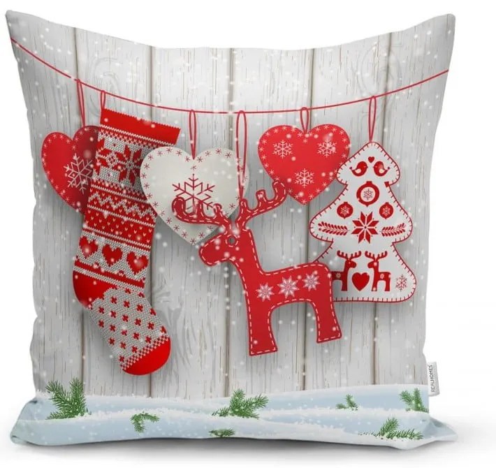 Set 4 fețe de pernă și un napron de masă cu model de Crăciun Minimalist Cushion Covers Snowflakes
